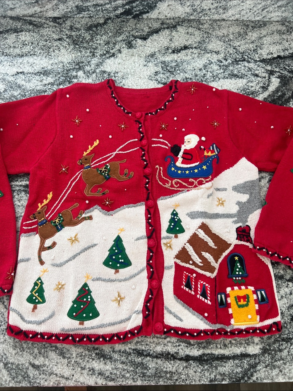 Red Holiday Santa and Reindeer Christmas Cardigan Sweater